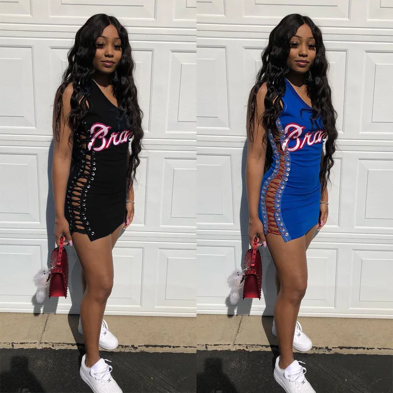 

HR8009 Sexy Night Club Ladies Bodycon Jersey Dress Women Side Drawstring Design Mini Dresses, Black blue
