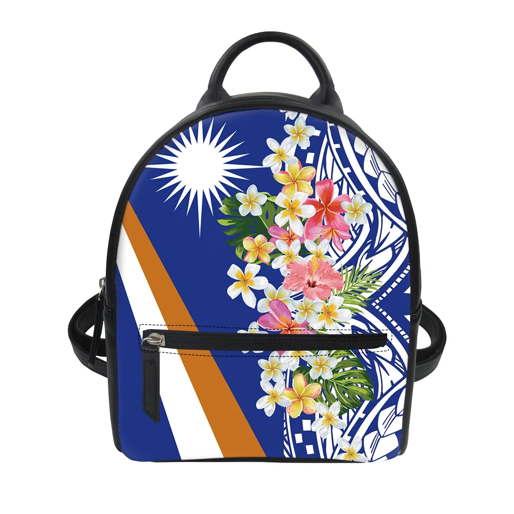 

Blue Hawaiian Polynesian Marshall Island Print Small Backpack for Women Luxury Pu Leather Girls Ladies Shoulder Bagpack Purse
