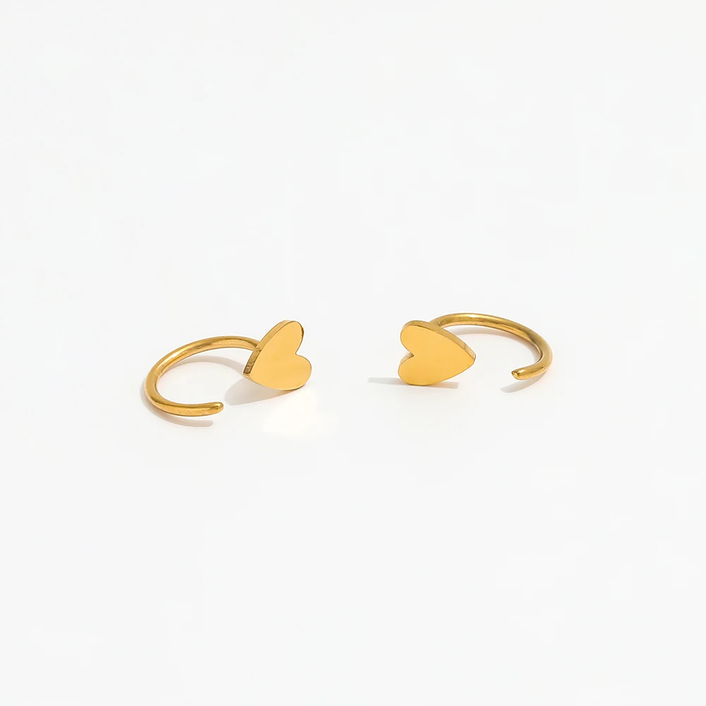 Trendy Earring 18K Gold Plated Cute Heart C Hoop Earrings for Women Stainless Steel Earrings Wholesale