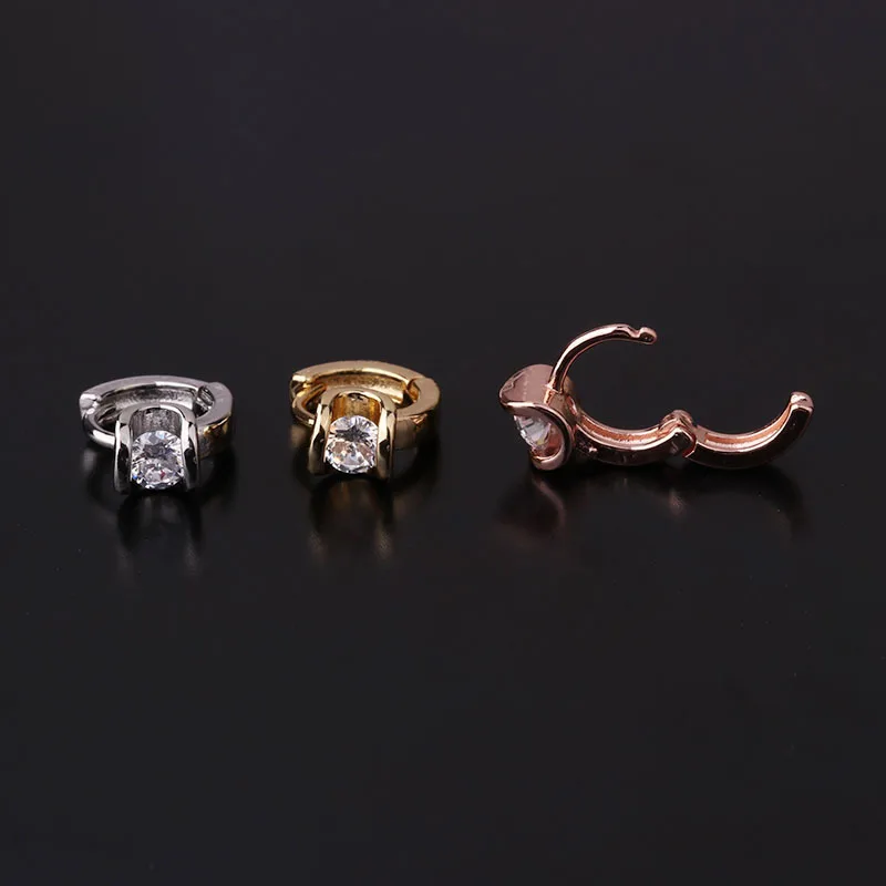 

Copper inlaid zircon single diamond metal texture ear bone small buckle Trendy Gold Plated Ladies Girls Paved Earring, Picture
