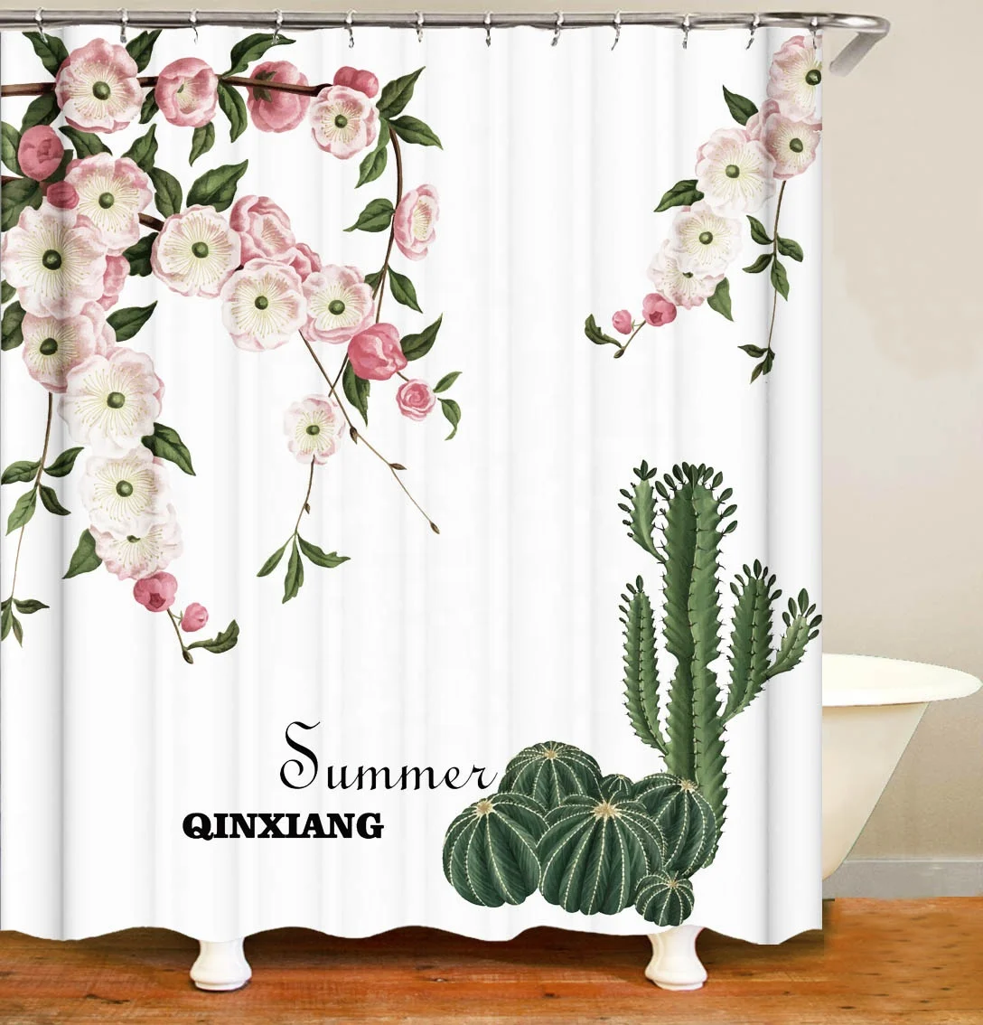 

i@home tropical leaves plant on white background odorless 3d shower curtains for bathroom, Picture