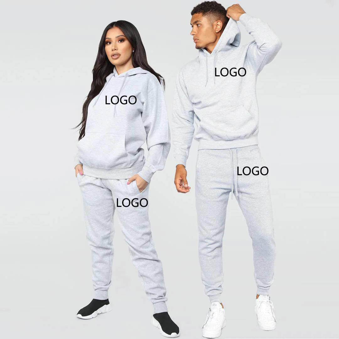 

High Quality Custom Logo Two Piece Suits Solid Color Plain Tracksuit Hoodie Men Sweatsuit Sets, Color1-color2