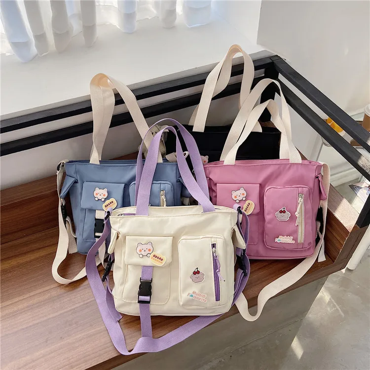 

High Quality Large Capacity New Cotton Tote Bag Shoulder Canvas Tote Bag With Pocket, Black, white, pink, blue