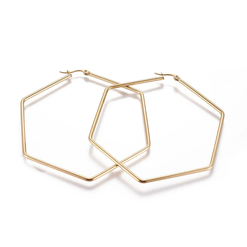 

PandaHall 304 Stainless Steel Hexagon Golden Hoop Earrings