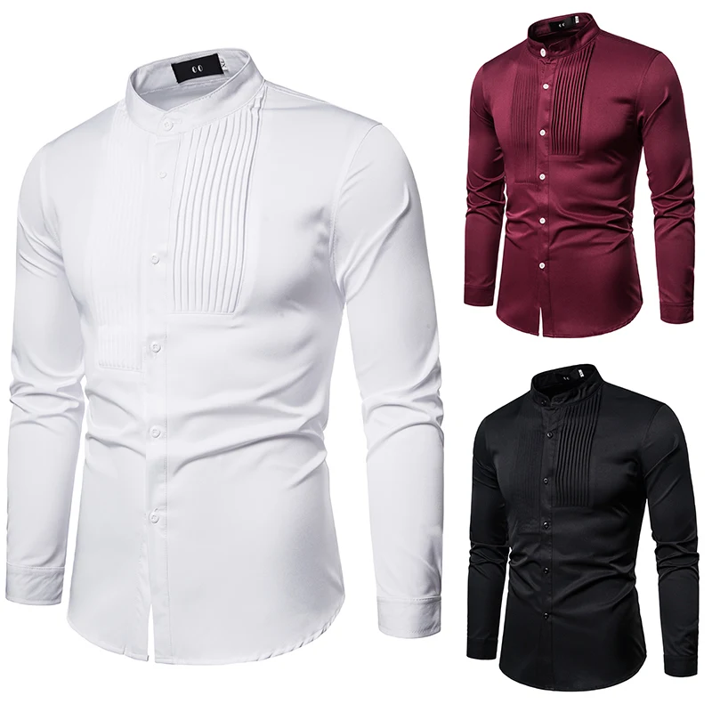 

Fashion 2020 annual men's slim shirt stripe pleated plus size business cardigan