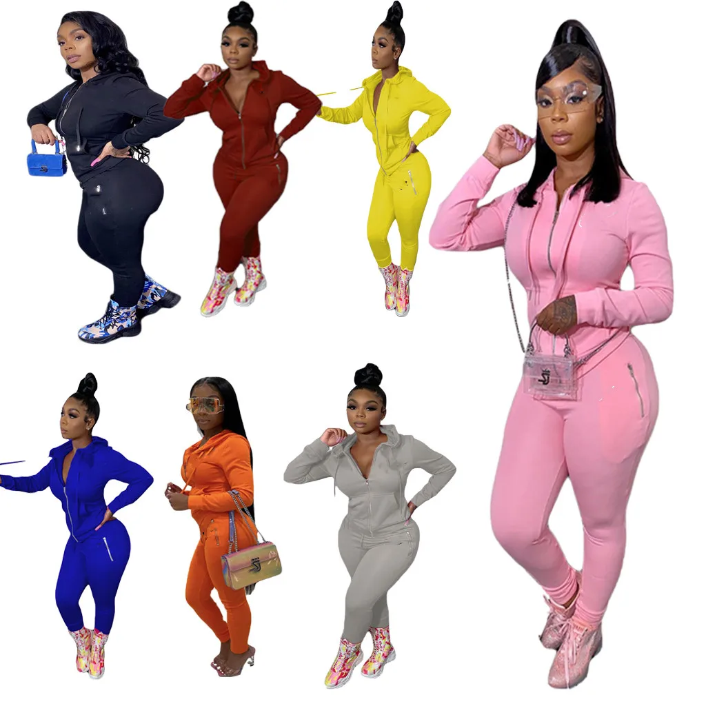 

China Factory Low MOQ Embroidered Two Piece Set Suit Women Black and Yellow Branded Two Piece Jogger Set, Pink, yellow, orange, gray, black, date red, blue, rose red