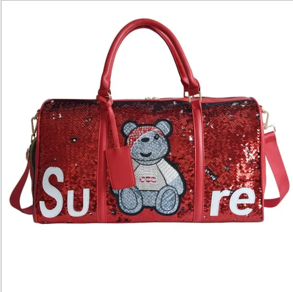 

2021 Latest Design PU Sequin Waterproof Duffel Bag Women New Fashion Travel Bags Trolley Luggage Sports Bag for Travelling, Customized color