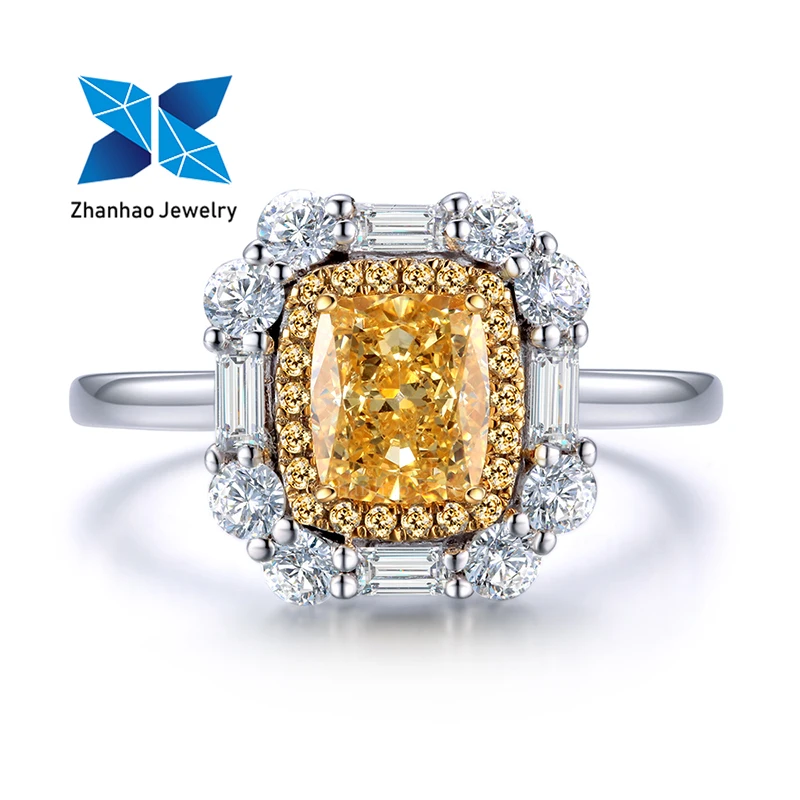 

Zhanhao jewelry medium yellow diamond color cubic zirconia hand cut super sparkling lab created sterling 925 silver ring women