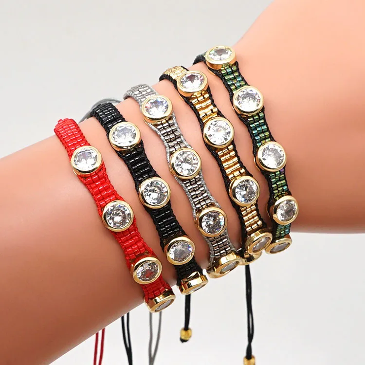 

BG1054 Hot Sale Chic Handmade Miyuki Seed loom Beaded Round Diamond CZ Spacer Beads Adjustable Bracelets for Girl Women