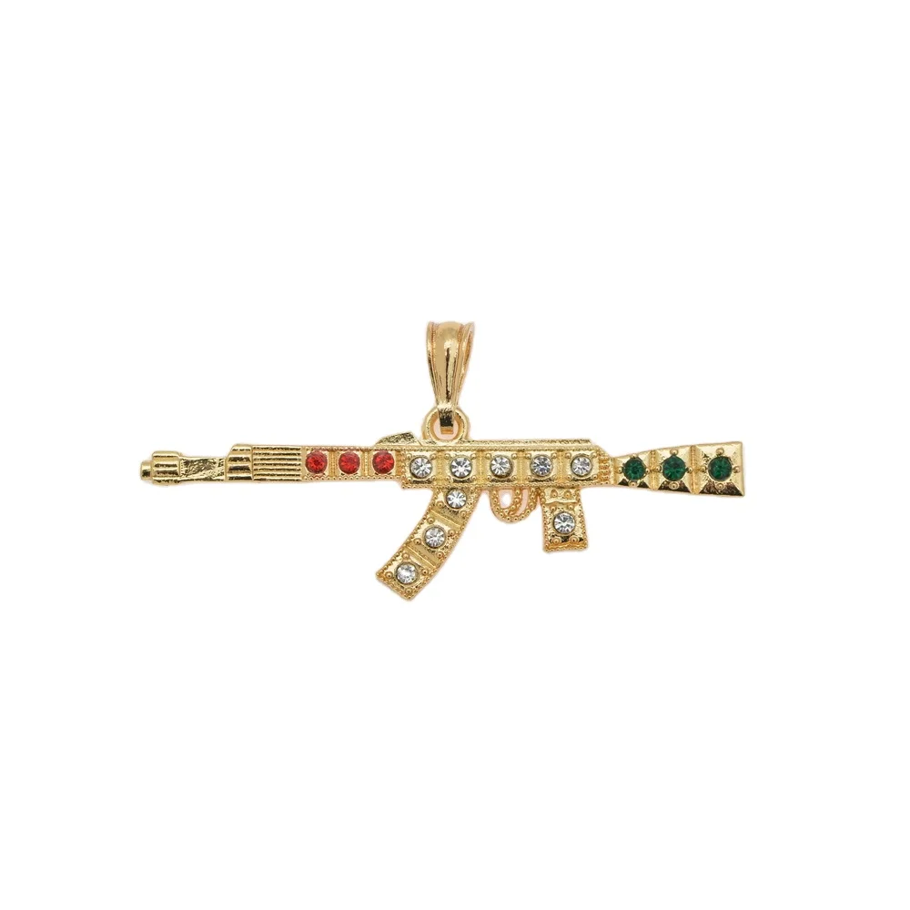

Hot Sale 18K gold plated mens jewelry hip hop rhinestone charm gun pendant