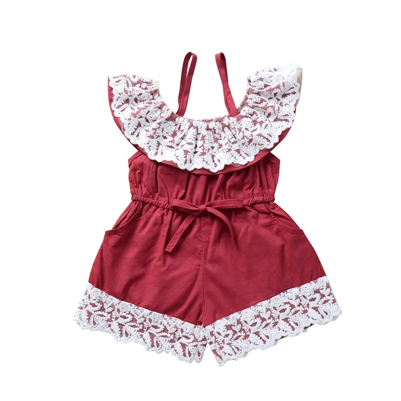 

INS hot style Cross border summer children jumpsuit with lace and suspenders girl onesie for wholesale, As pic shows, we can according to your request also