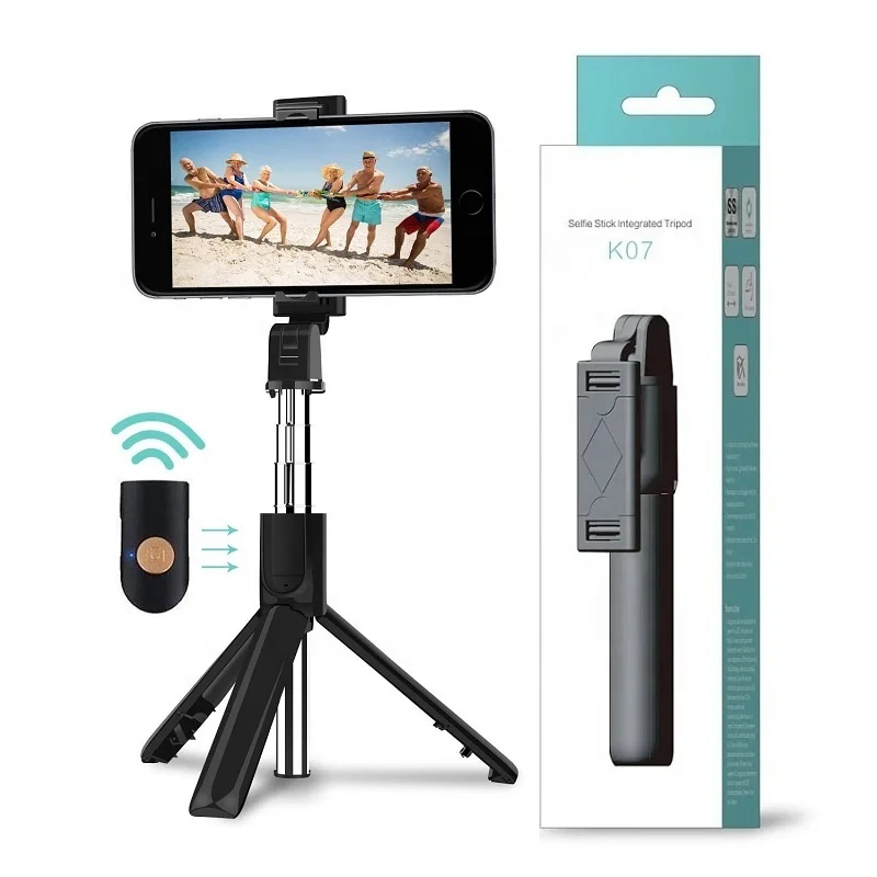 

K07 Mini Wireless Bluetooths Selfie Stick Tripod 3 in 1 with Remote for iPhone Samsung Smartphone, Black;white