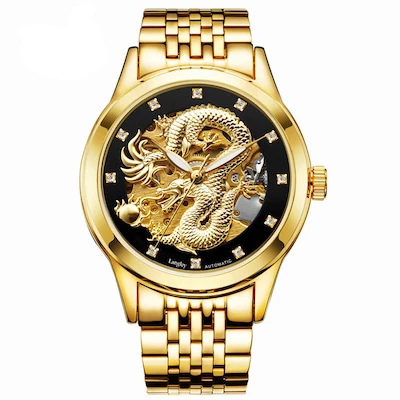 

Geekthink 8004 Luxury Mens Watches In Wristwatches Watch Men Automatic Mechanical Hollow 3D Golden Dragon Luminous, 6-colors