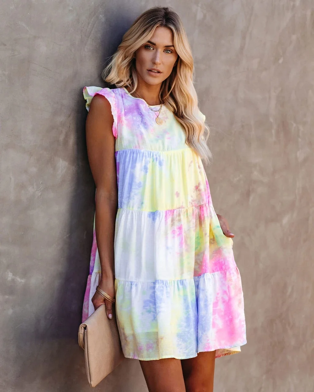 

Amazon Tie Dyed Round Neck Women's Dress Print New Spring and Summer Casual Dresses Spandex / Cotton Vintage Chiffon Plain Dyed