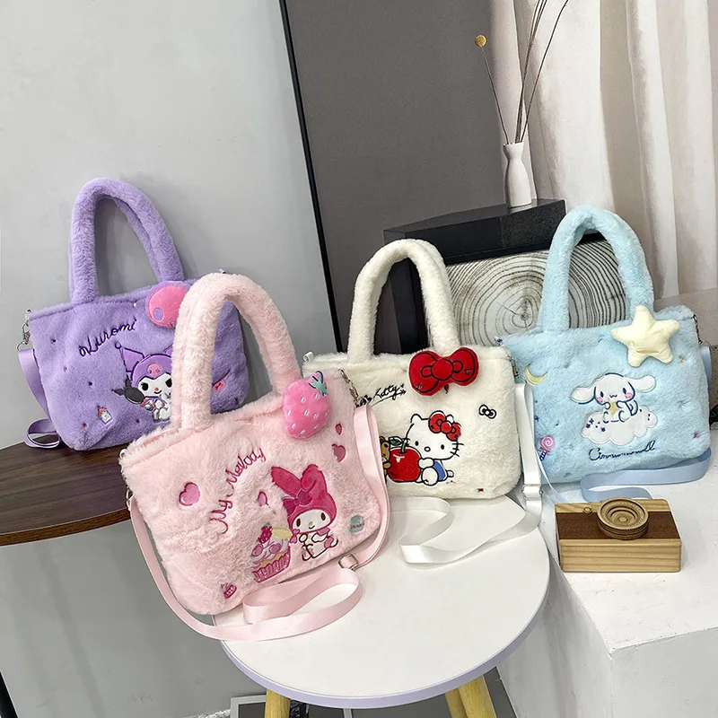 

Kawaii Anime My Melody Purin Dog Melody Kuromi Cinnamoroll Sanrio Stuffed Plush Tote Bags
