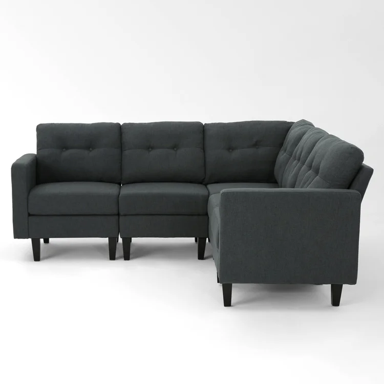 

Free shipping within U.S Living Room Mid Century Modern 5 Piece Fabric Sectional Sofa Set, Dark grey