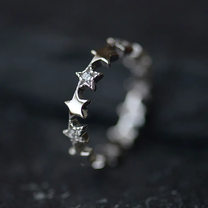 925 Sterling Silver Stars Zircon Open Rings for Women Fashion Prevent Allergy Jewelry