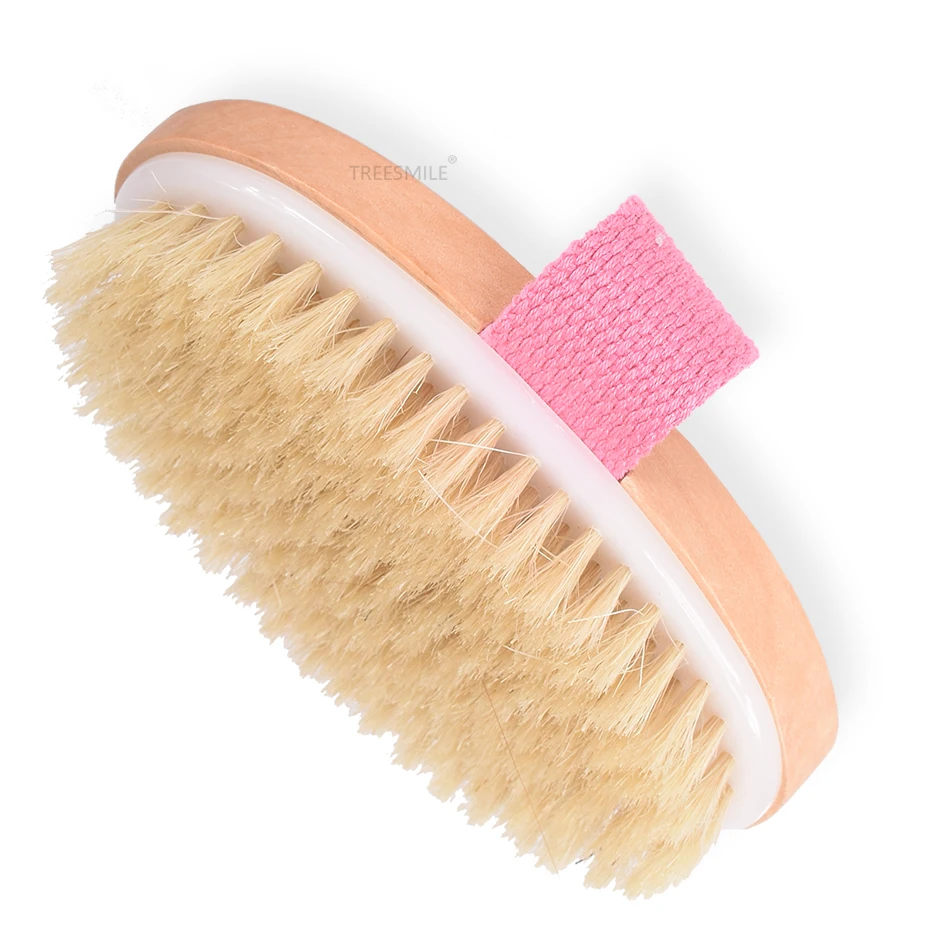 

2021 New Wet and Dry Body Brush Natural Soft boar Bristle Dry Skin Exfoliating Treesmile Custom logo for Beauty shops bath brush