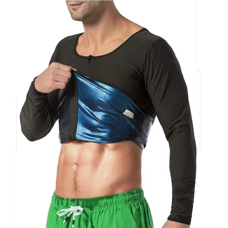 

Men Sauna Long Sleeve with Zipper Sauna Top Heat-Trapping Sauna Shirt Jacket Polymer, Black