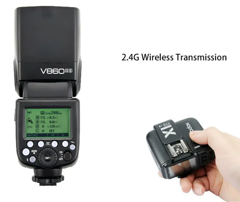 

V860II-S TTL 1/8000S HSS GN60 2x V860II-S TTL HSS II 1/8000s 2.4G Flash & X1T-S Transmitter for 1 order