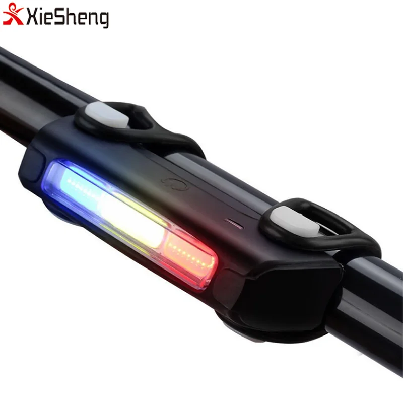 Bright Waterproof Bicycle Tail light 7 Modes Riding at Night 3 Color Warning Light USB Charging Rear Bikes With COB Beads