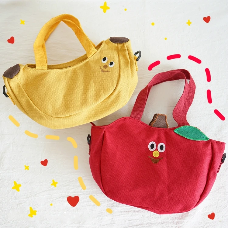 

New Design Cartoon Shoulder Tote Bag Fruit Banana Canvas Embroidered Red Bags