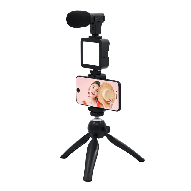 

New Amazon Top Handheld Selfie Tripod Phone Stand For Smartphone Holder With Microphone And LED Light Vlog Kit