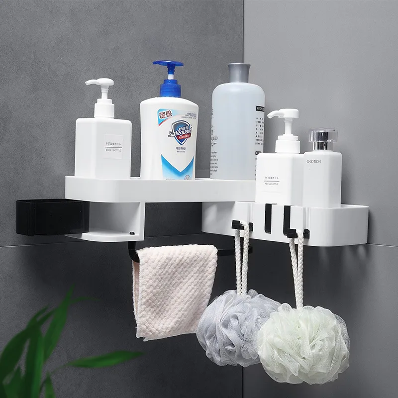 

2021 Hot sell New Trending Durable Toilet Kitchen Shower Rotatable No Drilling Corner Bathroom Shelf holders Storage racks, Grey and white, black and white