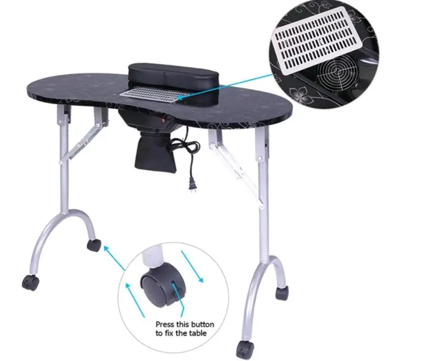 

Foldable Nail Table with Cushion & Fan Manicure Table Spa Beauty Salon Equipment Desk with Dust Collector