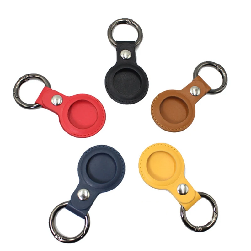 

New arrivals pet gps tracker protective cover for airtag leather case with keychain anti-lost sleeve for apple airtag case, 3 colors