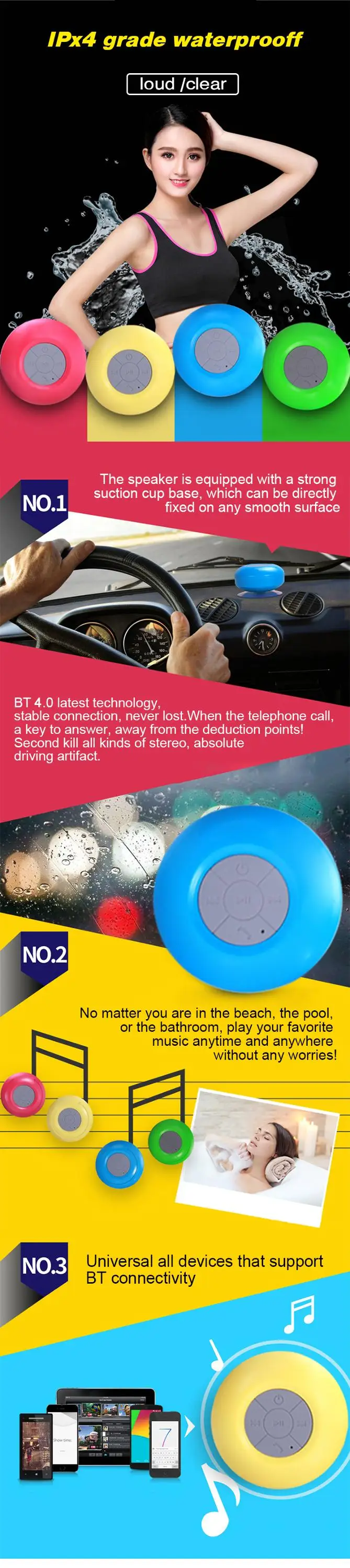 Wholesale price IPX4 waterproof sucker shower bluetooth speaker portable mobile phone wireless mini speaker - ANKUX.COM
