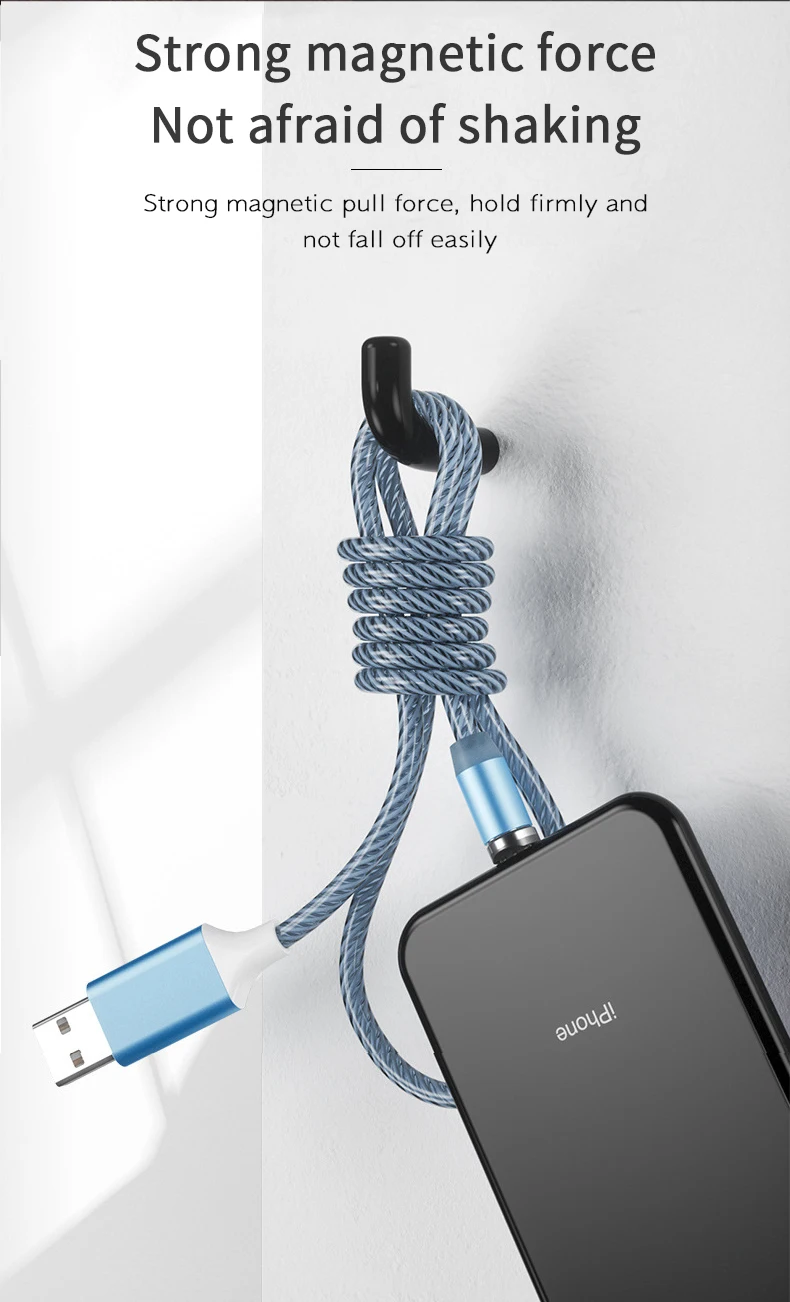 2020 wholesale magnetic charging cable fast charge micro cable flowing cell phone accessories led luminous lighting usb cable - ANKUX.COM