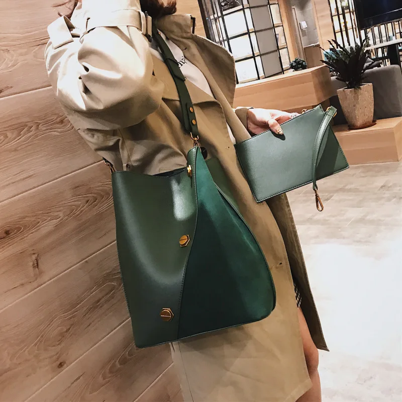 

ST-0446 Han Edition Female Rivet Big Bag Contracted Fashion Inclined Bucket Bags Women Trend Handbag Leather Shoulder, Multi color
