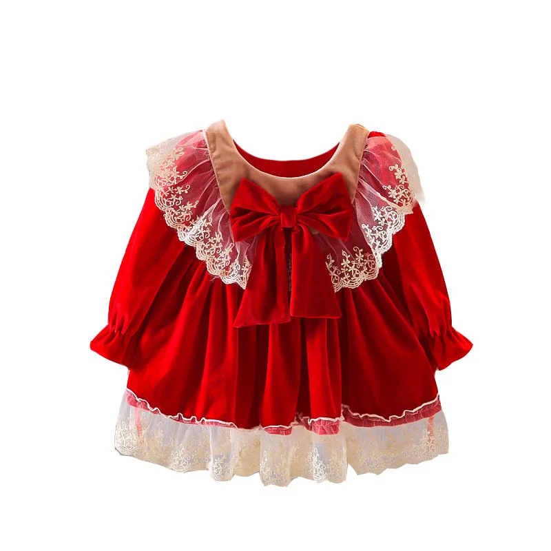 

2021 kids fall clothing toddler girl velvet princess bows ball gown wedding party evening dresses kids party dresses for girls