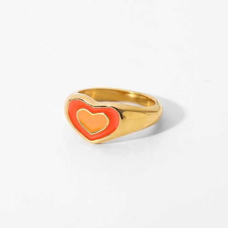 

Trending Hottest Summer Jewelry 2021 Stainless Steel Colour Finger Rings Colorful Gold Plated Double Layer Heart Enamel Ring, Gold, rose gold, steel, black etc.