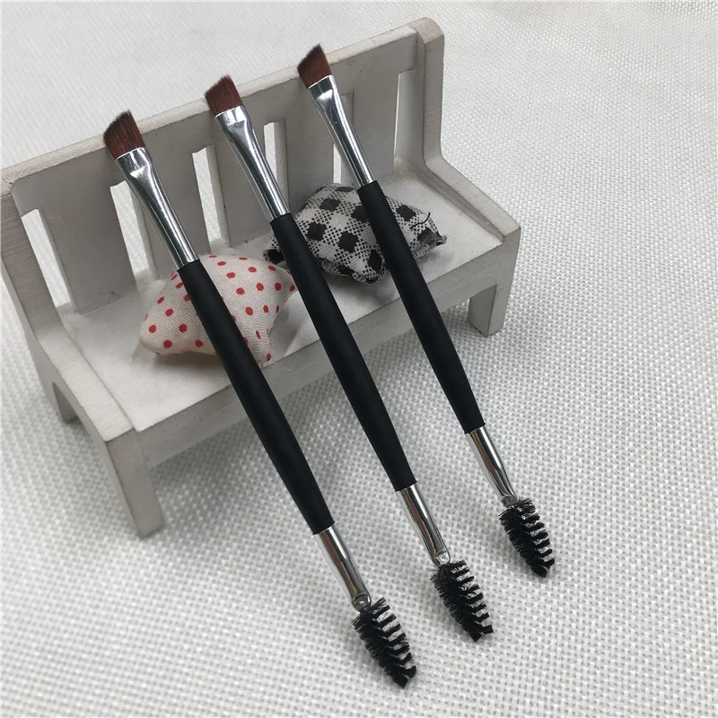 

Professional Double-sided Eyebrow Brush Spiral Mascara Wands Eyelash Brush Eye Makeup Brushes Custom Logo Short Handle Black