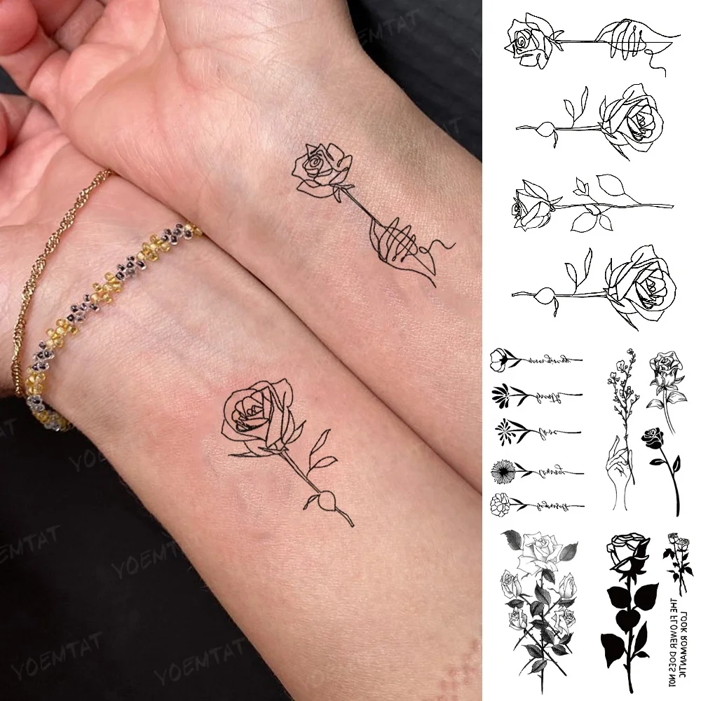 

Newest design tiny line rose decoration tattoos temporary custom sticker tattoo stickers waterproof, Cmyk