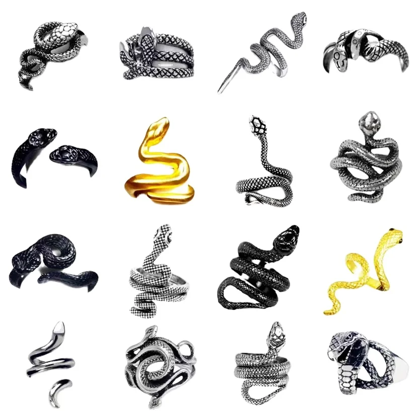 

Animal Snake Ornament Ring Adjustable European and American Retro Exaggerated Personality Wrapped Snake Ring Fashion Gift for Bo