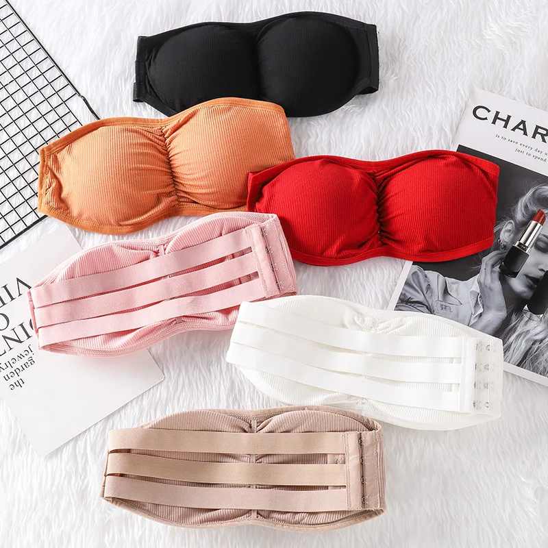 

Comfortable Elastic Detachable Chest Pad Girl Sexy Seamless Strapless Full Cup Ladies Tube Top Bra