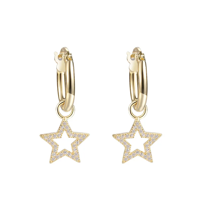 

VIANRLA gold plated earrings minimalist 925 sterling silver star hoop earrings with micro pave cz