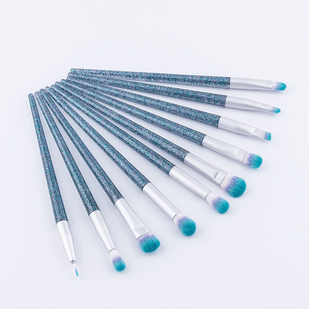 

HZM 10 Pcs makeup brushes with crystals High quality Eye makeup brush set custom Label brochas maquillajes beauty accessories, Blue