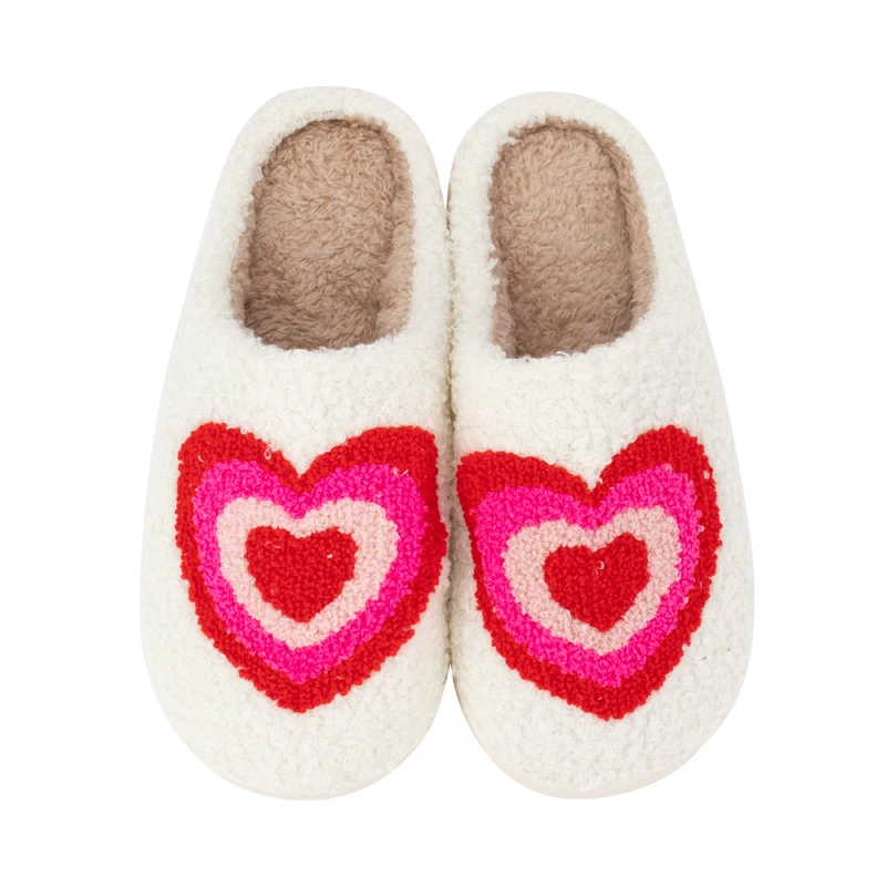 

Wholesale Ant-slip EVA Soles Slippers Hot Sales Shoes Valentine's Couple Design Living Room Happy LOVE Heart Fur Slippers