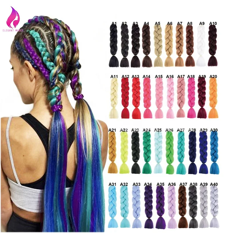 

Wholesale synthetic hair extension high quality ombre braiding hair raw material jumbo braid synthetic braiding hair, Pure color, two tones color, three tones color, four tones color