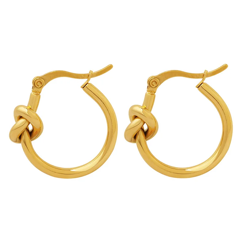 New Trendy Earring 18K Gold Plated Chunky Knot Hoop Earrings Stainless Steel Earrings Wholesale