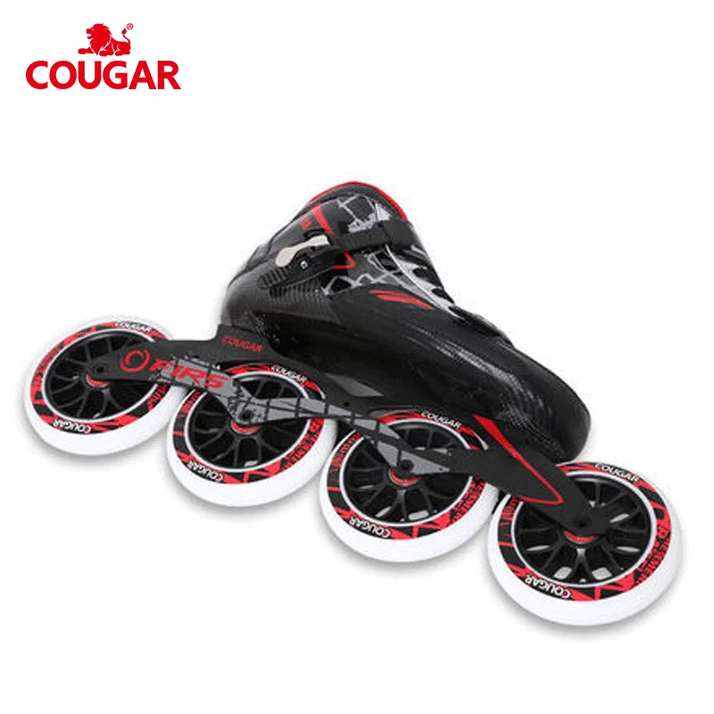 

COUGAR high quality pu wheels professional roller speed 90mm inline skates, Black red
