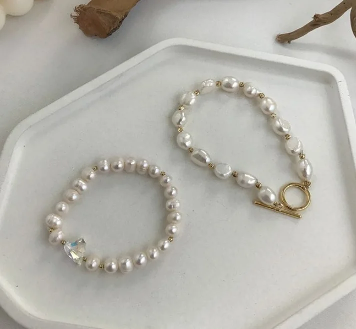 

factory direct sales Korean real gold plated pearl bracelet beaded bead female natural freshwater pearl bracelet, As photo