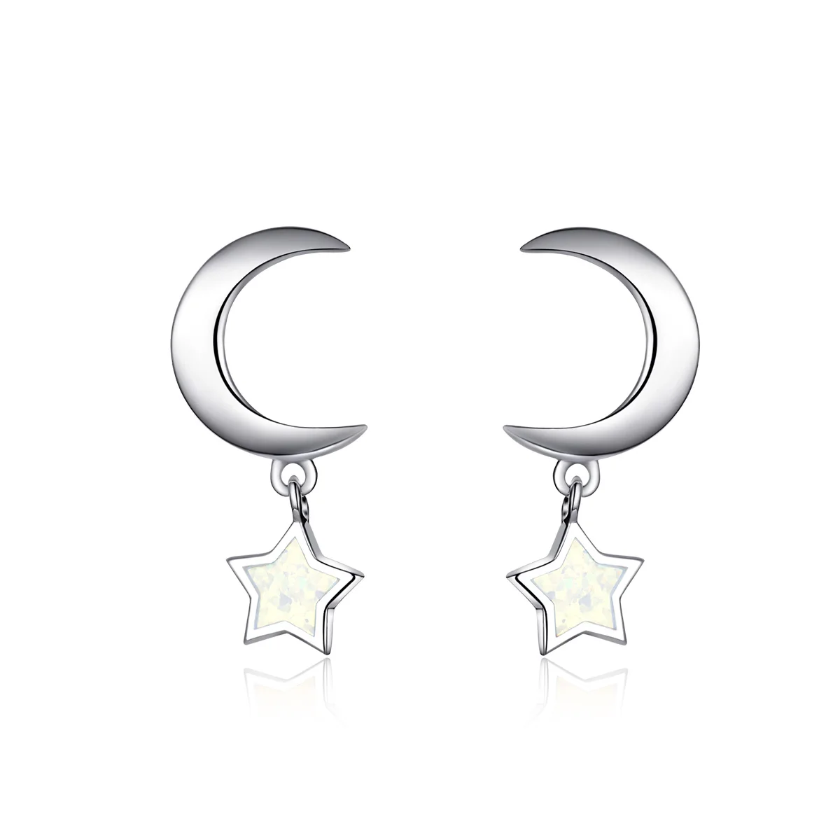 

Opal stone star & crescent moon 925 silver cuff earring