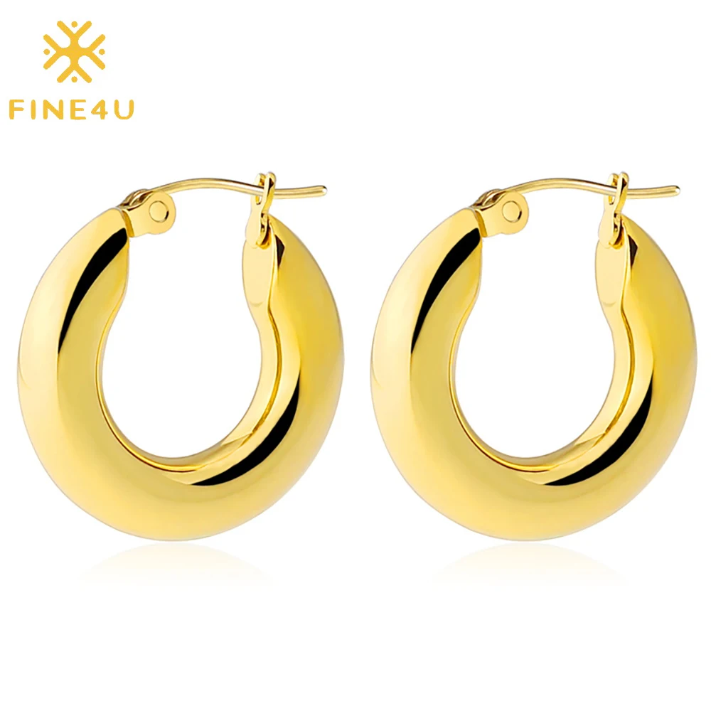 

Minimalist orecchino d'oro women fashion jewelry gold plated big stainless steel gold thick hoop earrings