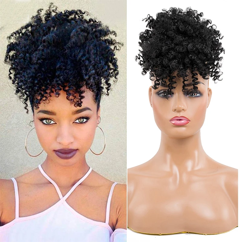 High Puff Afro Kinky Curly Synthetic Ponytail With Bang Ponytail Hair