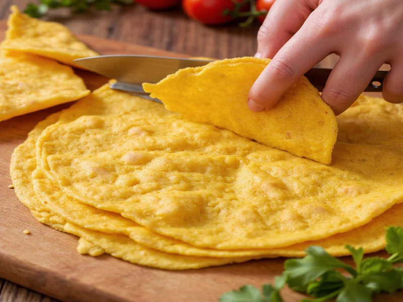 Cutting corn tortillas into triangles for homemade chips